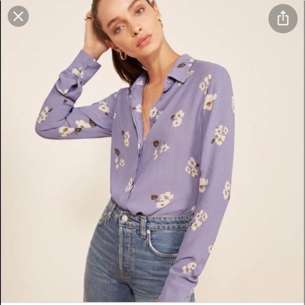 Reformation Floral Lavender Button Down - size M